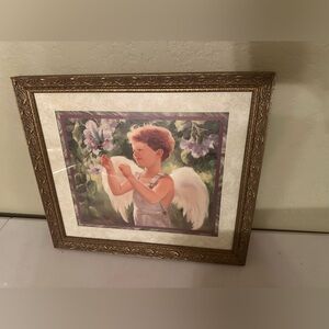 Vintage Angelic Child Art in Gold Frame